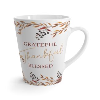 Elegant Grateful Thankful Blessed Latte Mug With Fall Foliage for Fall Autumn Thanksgiving